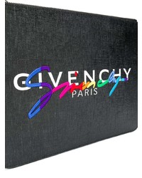 schwarze bedruckte Leder Clutch Handtasche von Givenchy