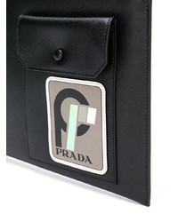 schwarze bedruckte Leder Clutch Handtasche von Prada