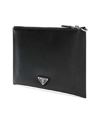 schwarze bedruckte Leder Clutch Handtasche von Prada