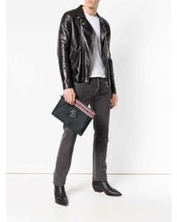 schwarze bedruckte Leder Clutch Handtasche von Philipp Plein