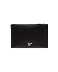 schwarze bedruckte Leder Clutch Handtasche von Prada