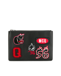 schwarze bedruckte Leder Clutch Handtasche von McQ Alexander McQueen