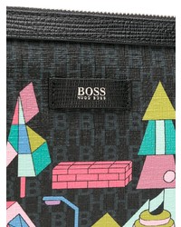 schwarze bedruckte Leder Clutch Handtasche von BOSS HUGO BOSS