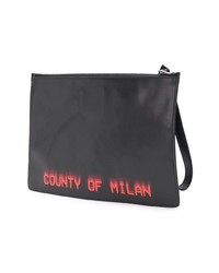 schwarze bedruckte Leder Clutch Handtasche von Marcelo Burlon County of Milan