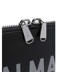 schwarze bedruckte Leder Clutch Handtasche von Balmain
