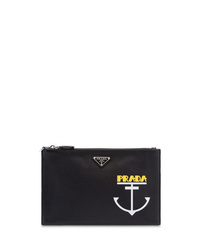 schwarze bedruckte Leder Clutch Handtasche von Prada