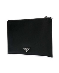 schwarze bedruckte Leder Clutch Handtasche von Prada