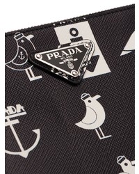 schwarze bedruckte Leder Clutch Handtasche von Prada