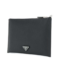 schwarze bedruckte Leder Clutch Handtasche von Prada