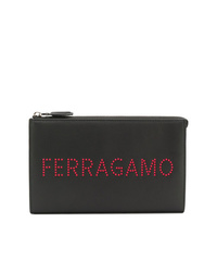 schwarze bedruckte Leder Clutch Handtasche von Salvatore Ferragamo