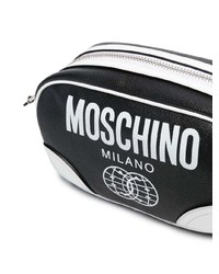 schwarze bedruckte Leder Clutch Handtasche von Moschino