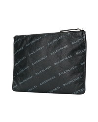 schwarze bedruckte Leder Clutch Handtasche von Balenciaga