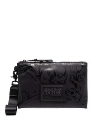 schwarze bedruckte Leder Clutch Handtasche von VERSACE JEANS COUTURE