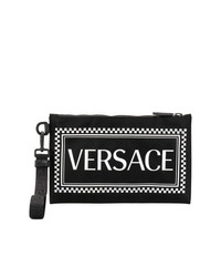 schwarze bedruckte Leder Clutch Handtasche von Versace