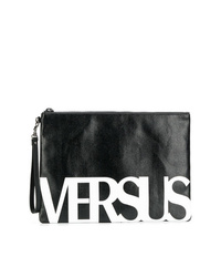 schwarze bedruckte Leder Clutch Handtasche von Versus
