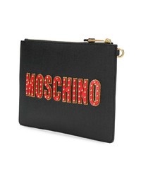 schwarze bedruckte Leder Clutch von Moschino