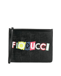 schwarze bedruckte Leder Clutch von Fiorucci