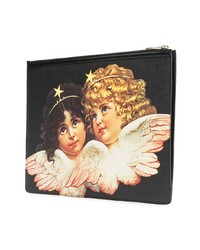 schwarze bedruckte Leder Clutch von Fiorucci