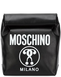 schwarze bedruckte Leder Clutch von Moschino