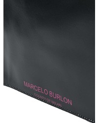 schwarze bedruckte Leder Clutch von Marcelo Burlon County of Milan