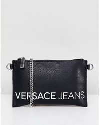 schwarze bedruckte Leder Clutch von Versace Jeans