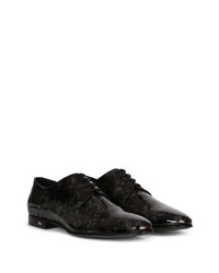 schwarze bedruckte Leder Derby Schuhe von Dolce & Gabbana