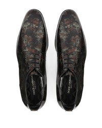 schwarze bedruckte Leder Derby Schuhe von Dolce & Gabbana