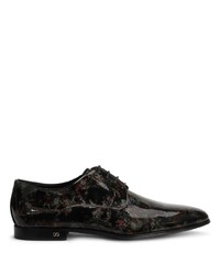 schwarze bedruckte Leder Derby Schuhe von Dolce & Gabbana