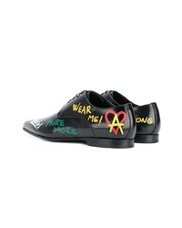 schwarze bedruckte Leder Derby Schuhe von Dolce & Gabbana