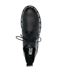 schwarze bedruckte Leder Derby Schuhe von Moschino