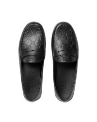 schwarze bedruckte Leder Mokassins von Gucci
