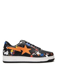 schwarze bedruckte Leder niedrige Sneakers von A Bathing Ape