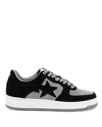 schwarze bedruckte Leder niedrige Sneakers von A Bathing Ape