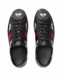 schwarze bedruckte Leder niedrige Sneakers von Gucci