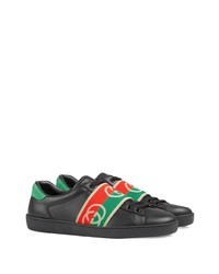 schwarze bedruckte Leder niedrige Sneakers von Gucci