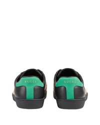 schwarze bedruckte Leder niedrige Sneakers von Gucci