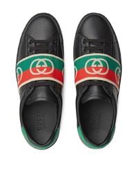 schwarze bedruckte Leder niedrige Sneakers von Gucci