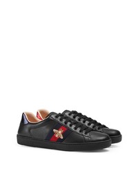 schwarze bedruckte Leder niedrige Sneakers von Gucci