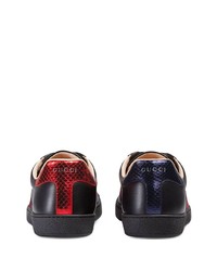 schwarze bedruckte Leder niedrige Sneakers von Gucci