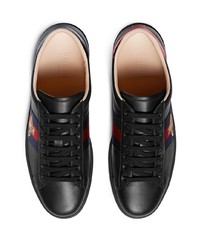 schwarze bedruckte Leder niedrige Sneakers von Gucci