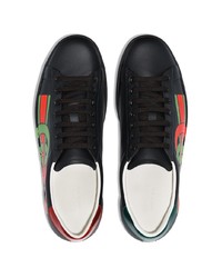 schwarze bedruckte Leder niedrige Sneakers von Gucci