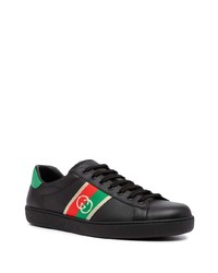 schwarze bedruckte Leder niedrige Sneakers von Gucci