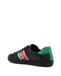 schwarze bedruckte Leder niedrige Sneakers von Gucci