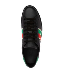 schwarze bedruckte Leder niedrige Sneakers von Gucci