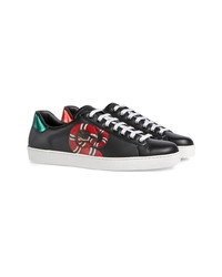 schwarze bedruckte Leder niedrige Sneakers von Gucci