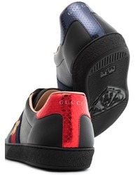 schwarze bedruckte Leder niedrige Sneakers von Gucci