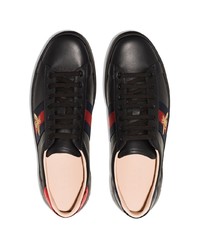 schwarze bedruckte Leder niedrige Sneakers von Gucci