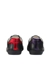 schwarze bedruckte Leder niedrige Sneakers von Gucci