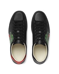 schwarze bedruckte Leder niedrige Sneakers von Gucci