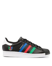 schwarze bedruckte Leder niedrige Sneakers von adidas